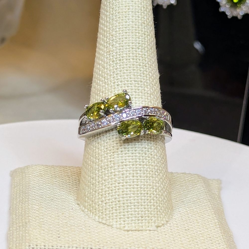 Peridot Green CZs & Clear CZs Bypass Ring